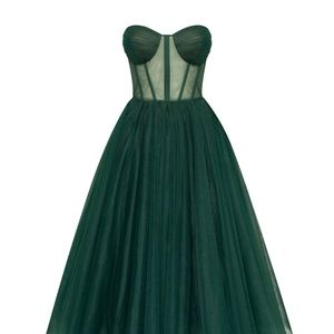 ISO Milla Strapless Tulle Dress Emerald Green